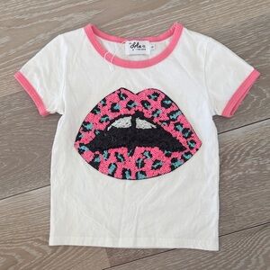 Lola Kids White Tee with Pink and Black Sequin Lips